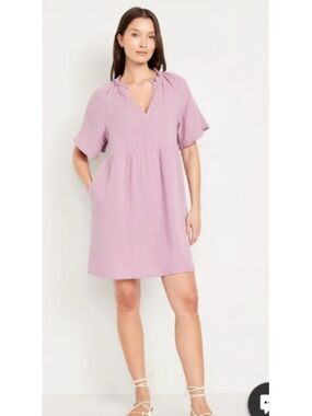 NWOT Old Navy Gauze Lilac Short-Sleeve V-Neck Babydoll Dress